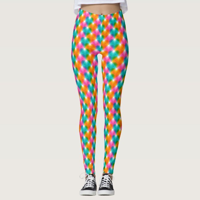 Leggings Coeurs géométriques en couleurs psychédéliques (1) (Devant)