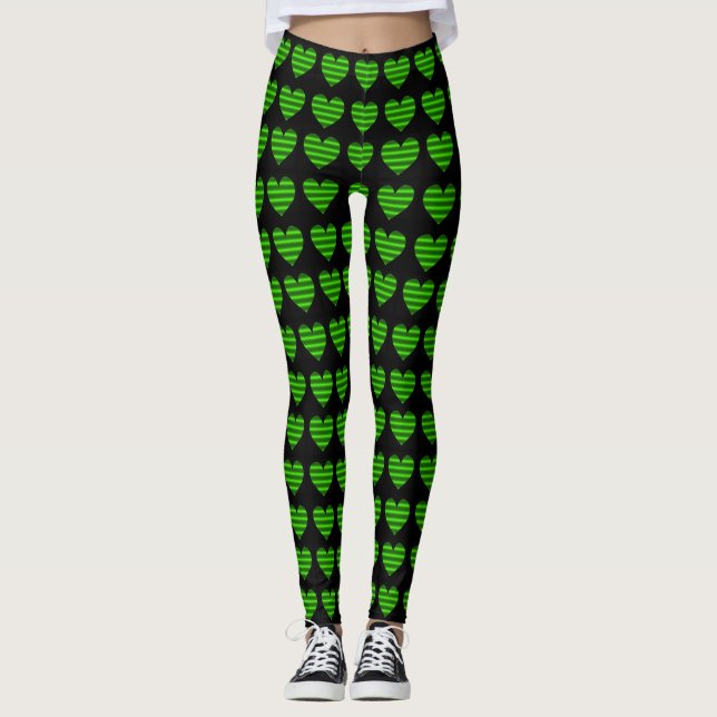 Leggings Cœurs Lignés Verts (Devant)
