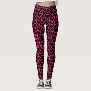 Leggings Coeurs mignons Motif rose chaud Noir