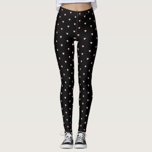 Leggings Coeurs noir rose Iridescente mignonne Joli Motif
