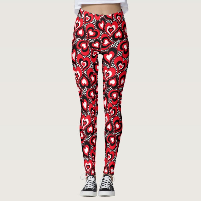 Leggings Coeurs, noirs, rouges et blancs. (Devant)