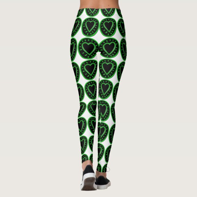 Leggings Coeurs noirs verts Légumineuses blanches (Dos)
