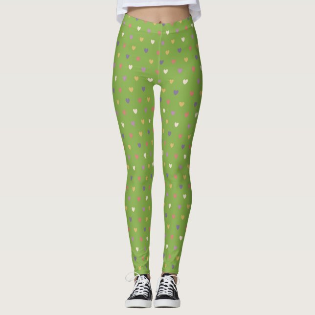Leggings Coeurs Polka sur vert vert (Devant)