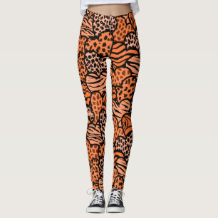 Leggings Coeurs posters de animaux oranges et noirs