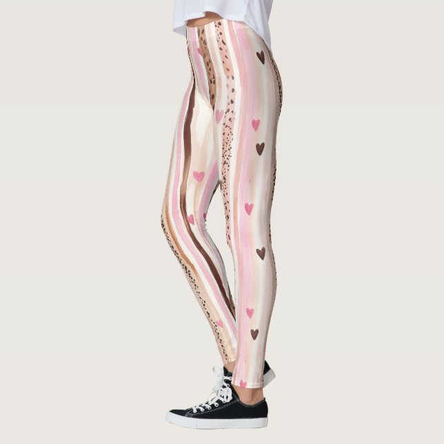 Leggings Cœurs rayés rose marron chocolat (Gauche)