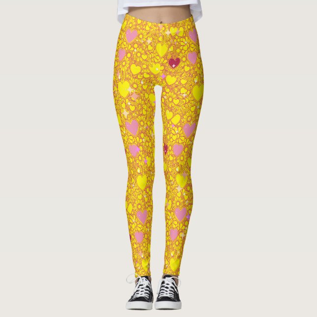 Leggings Coeurs rayonnants Motif 01 BYellow BG (Devant)