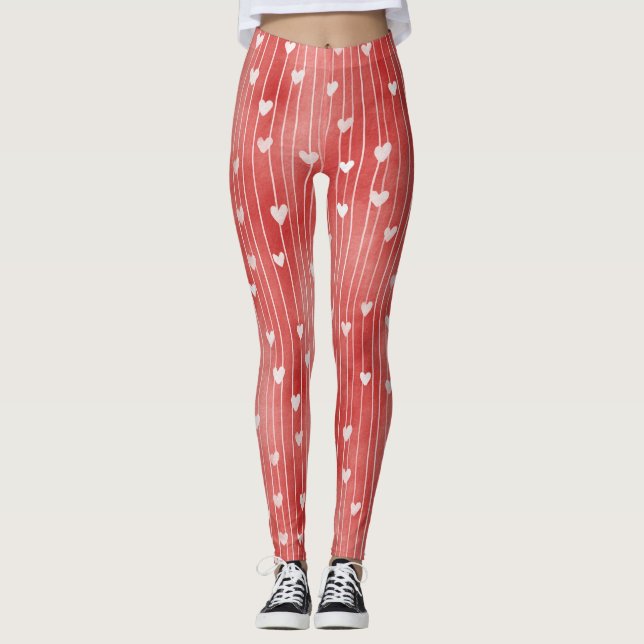 Leggings Cœurs Rayures Rouges Blanches (Devant)