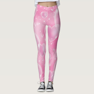 Leggings Cœurs roses en forme de bulles, fille mignonne des