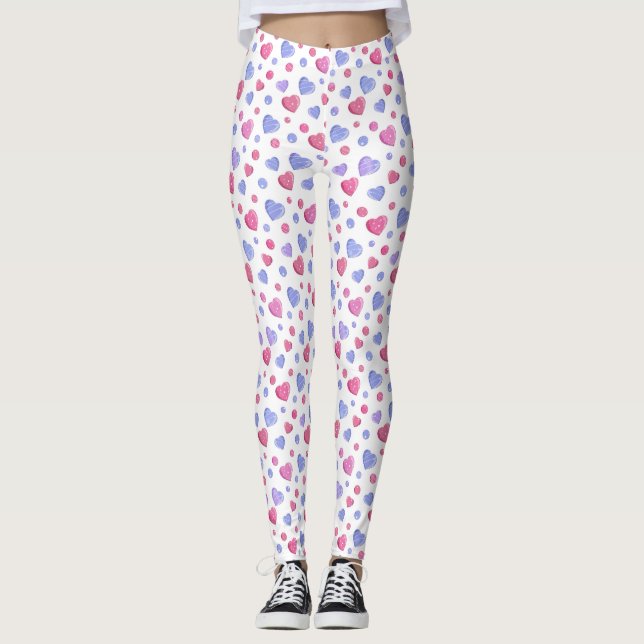 Leggings Coeurs roses et bleus sur un arrière - plan blanc. (Devant)