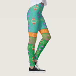 Leggings Coeurs roses sur Turquoise et Apricot