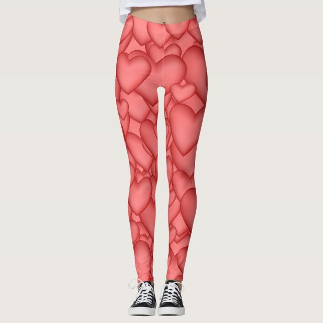 Leggings Coeurs rouges, coeurs et coeurs (Devant)