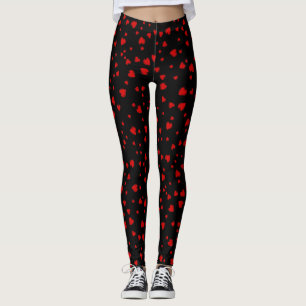 Leggings Coeurs rouges Motif flottant sur noir