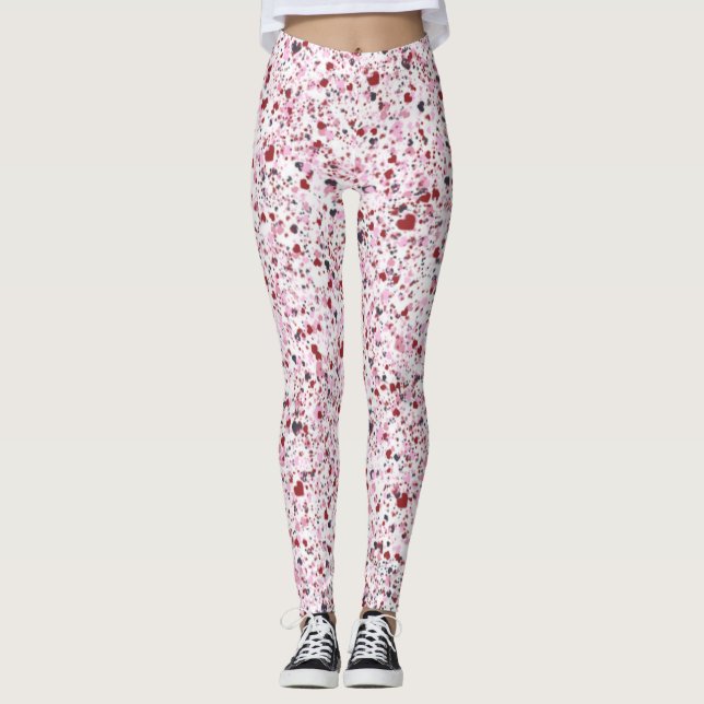 Leggings Coeurs rouges, roses et gris, Peinture à éclats (Devant)