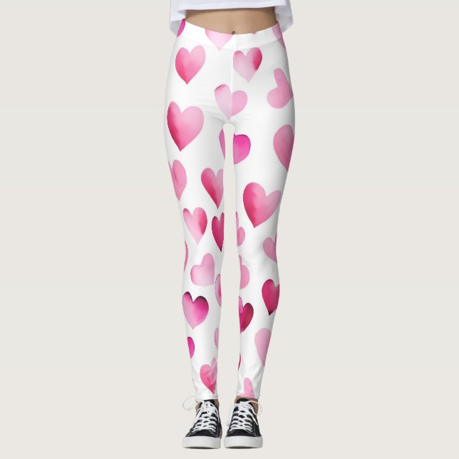Leggings Coeurs rouges roses Valentines Motif (Devant)