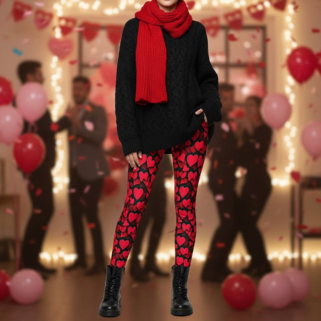 Leggings Cœurs rouges sur valentine noir  (Créateur téléchargé)