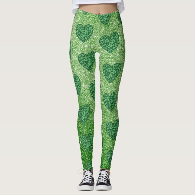 Leggings Coeurs Shamrocks de l'Jour de l'Saint Patrick vert (Devant)