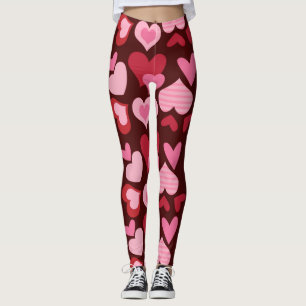 Leggings Coeurs sur Arrière - plan rouge foncé - pour Valen