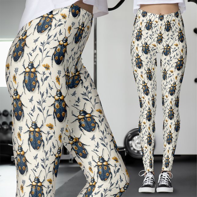 Leggings Coléoptère Bleu Botanique Or Blanc (Créateur téléchargé)