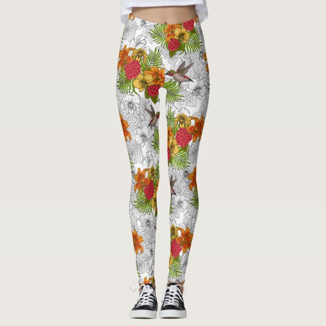Leggings Colibris et bouquet tropical (Devant)