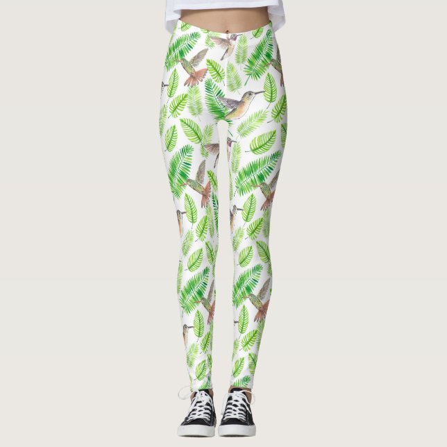 Leggings Colibris et feuilles tropicaux (Devant)