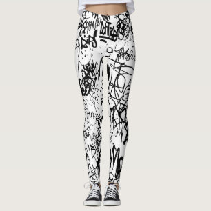 Leggings Collage Abstrait de graffiti noir et blanc