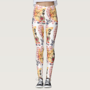 Leggings Collage Charmeur Cœurs Joueurs Papillon Cupidon