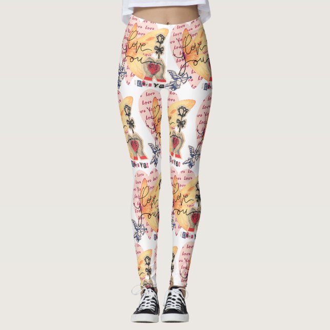 Leggings Collage Charmeur Cœurs Joueurs Papillon Cupidon (Devant)