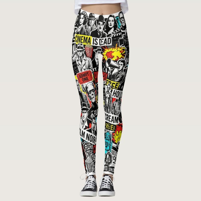 Leggings Collage d'autocollants de cinéma classique rétro - (Devant)
