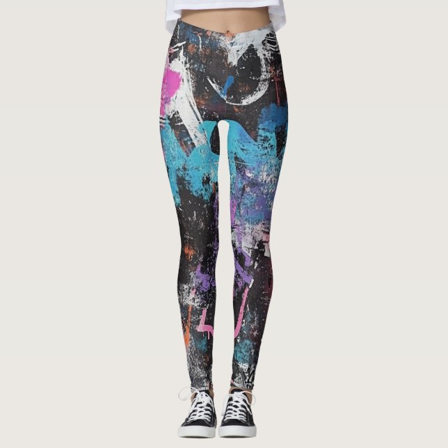 Leggings Collage de graffiti urbain avec des couleurs vives (Devant)
