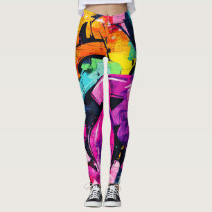 Leggings Collage de graffiti urbain avec des couleurs vives