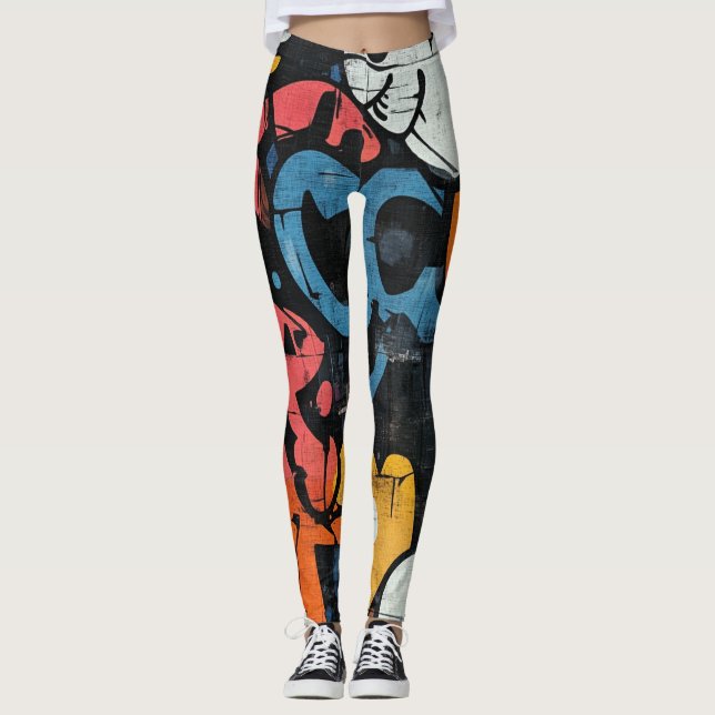 Leggings Collage de graffiti urbain avec des couleurs vives (Devant)