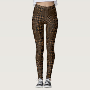 Leggings Collage de Motif de patchwork Brown Houndstooth Pl