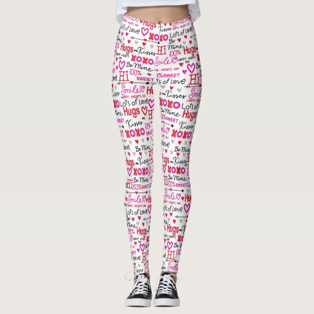 Leggings Collage de mots de la Saint-Valentin (Devant)
