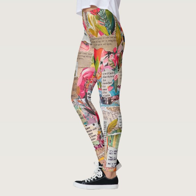 Leggings Collage de papier floral Médias mixtes (Gauche)