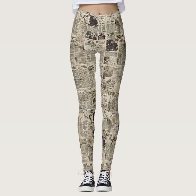 Leggings Collage de papier journal vintage rustique (Devant)