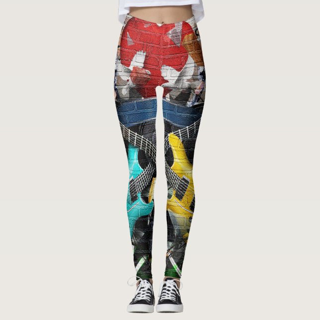 Leggings Collage musical : Arrière - plan rythmique coloré. (Devant)