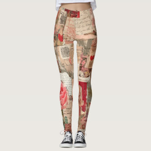 Leggings Collage Romantique de Roses Vintage (7)