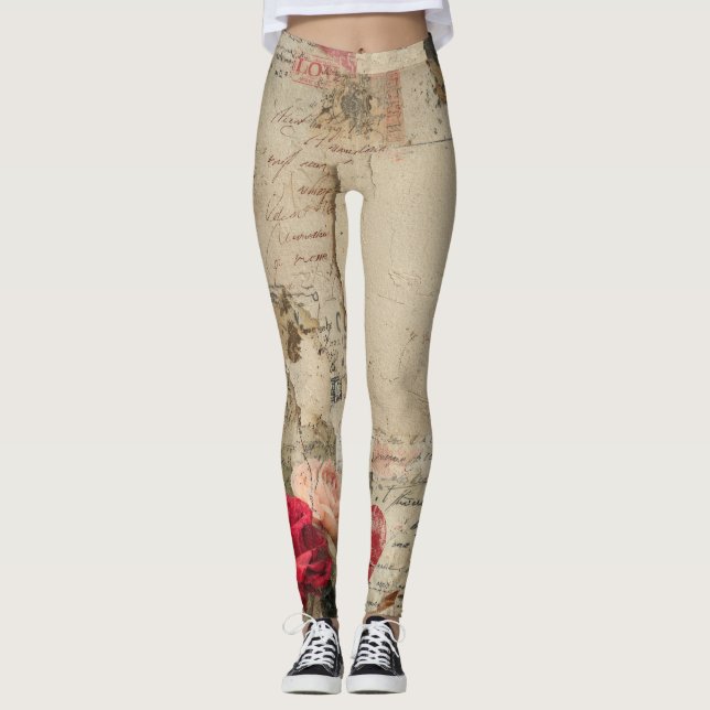 Leggings Collage romantique vintage rose (4) (Devant)