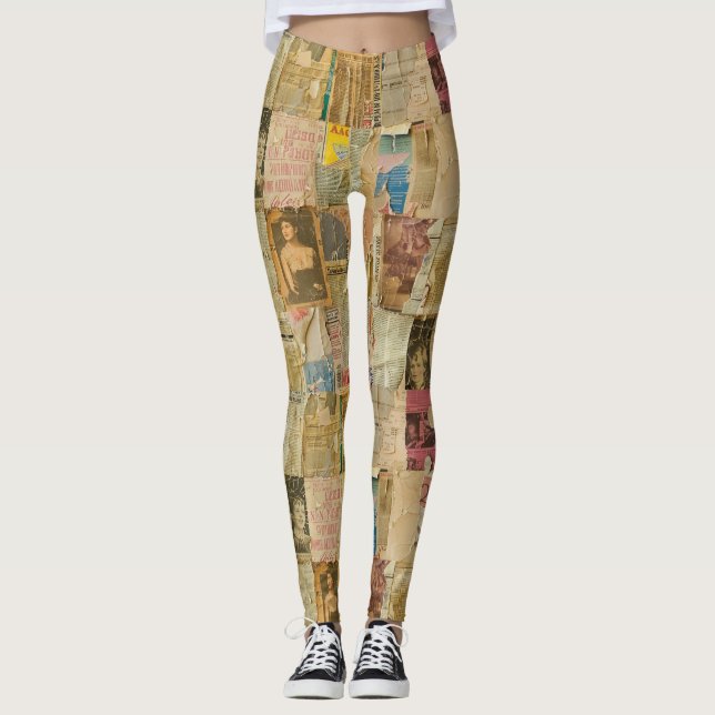 Leggings Collage rustique Vintage de journaux (6) (Devant)