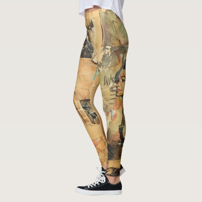 Leggings Collage rustique Vintage de journaux (8) (Gauche)