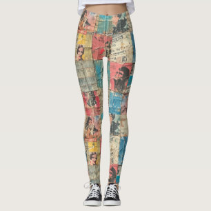 Leggings Collage rustique Vintage journal Patchwork (10)