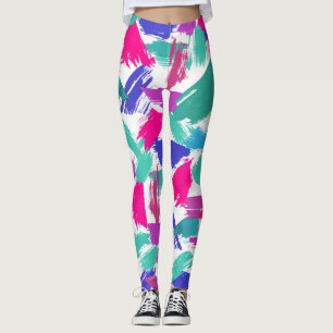 Leggings Collage Turquoise de brosse rose rose moderne Arts