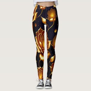 Leggings Collection de Roses de luxe moderne Big Gold