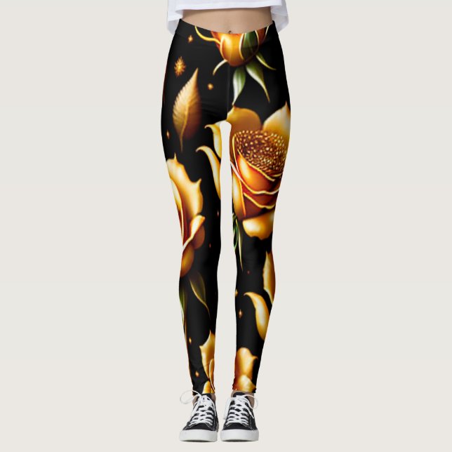 Leggings Collection de Roses d'or Boho de luxe moderne (Devant)