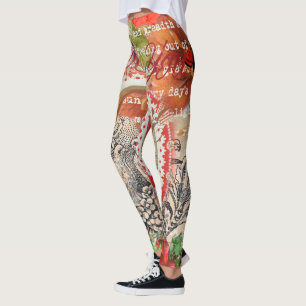 Leggings Collezione d'arte cuori di uccelli dell'amore ross