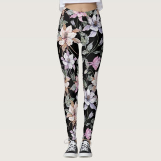 Leggings Colonne Exotique : Aquarelle Florale Noire.