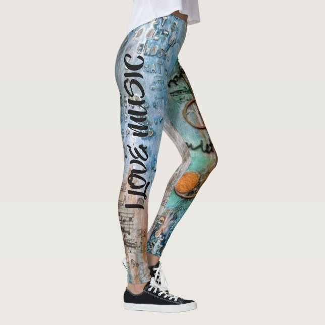 Leggings color turquesa con notas musicales (Droite)