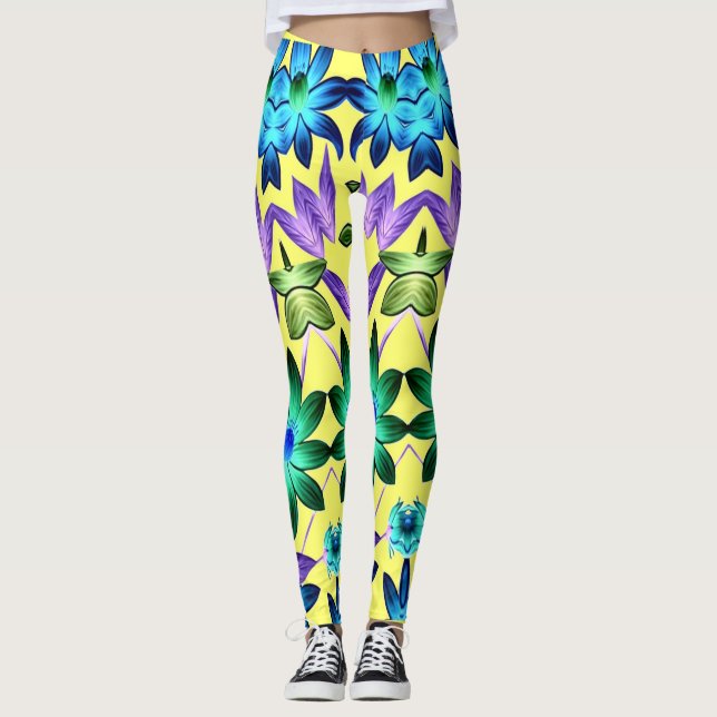 Leggings Coloré abstrait design motif floral (Devant)