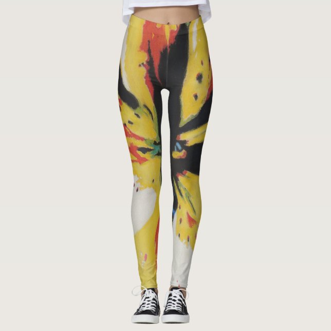 Leggings coloré abstrait jaune et noir contemporain (Devant)