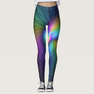 Leggings Coloré Avec Bleu Moderne Art Fractal Abstrait